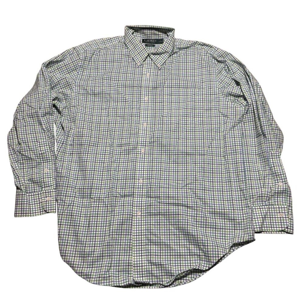 Lauren Ralph Lauren Mens Classic Fit Shirt L 17 34/35 Cotton Blue Green Plaid